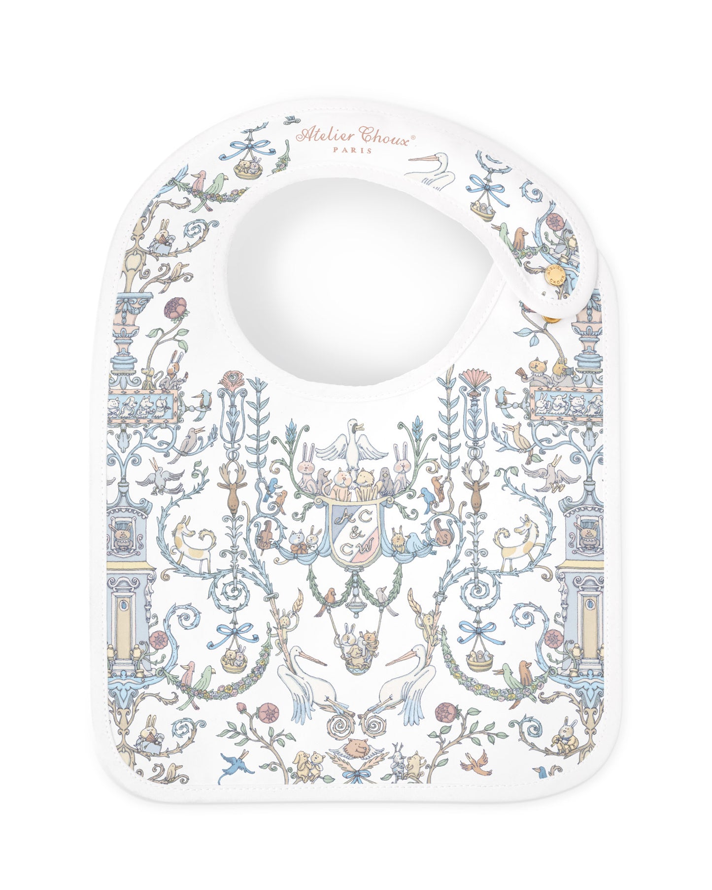 Atelier Choux Paris: Satin bib – Toile de Jouy Blue - Atelier Choux et Caitlin Wilson