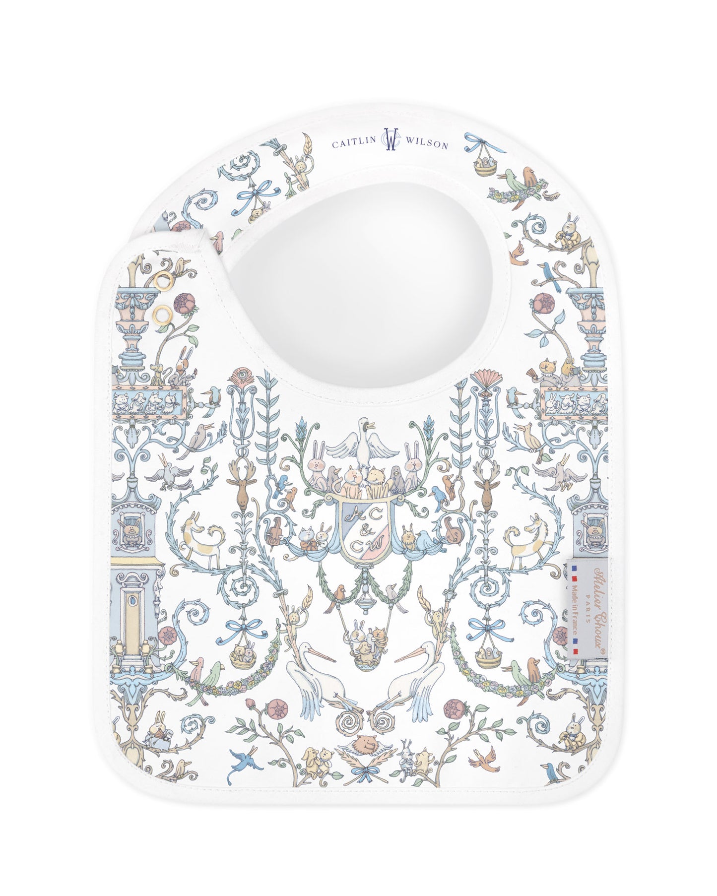 Atelier Choux Paris: Satin bib – Toile de Jouy Blue - Atelier Choux et Caitlin Wilson
