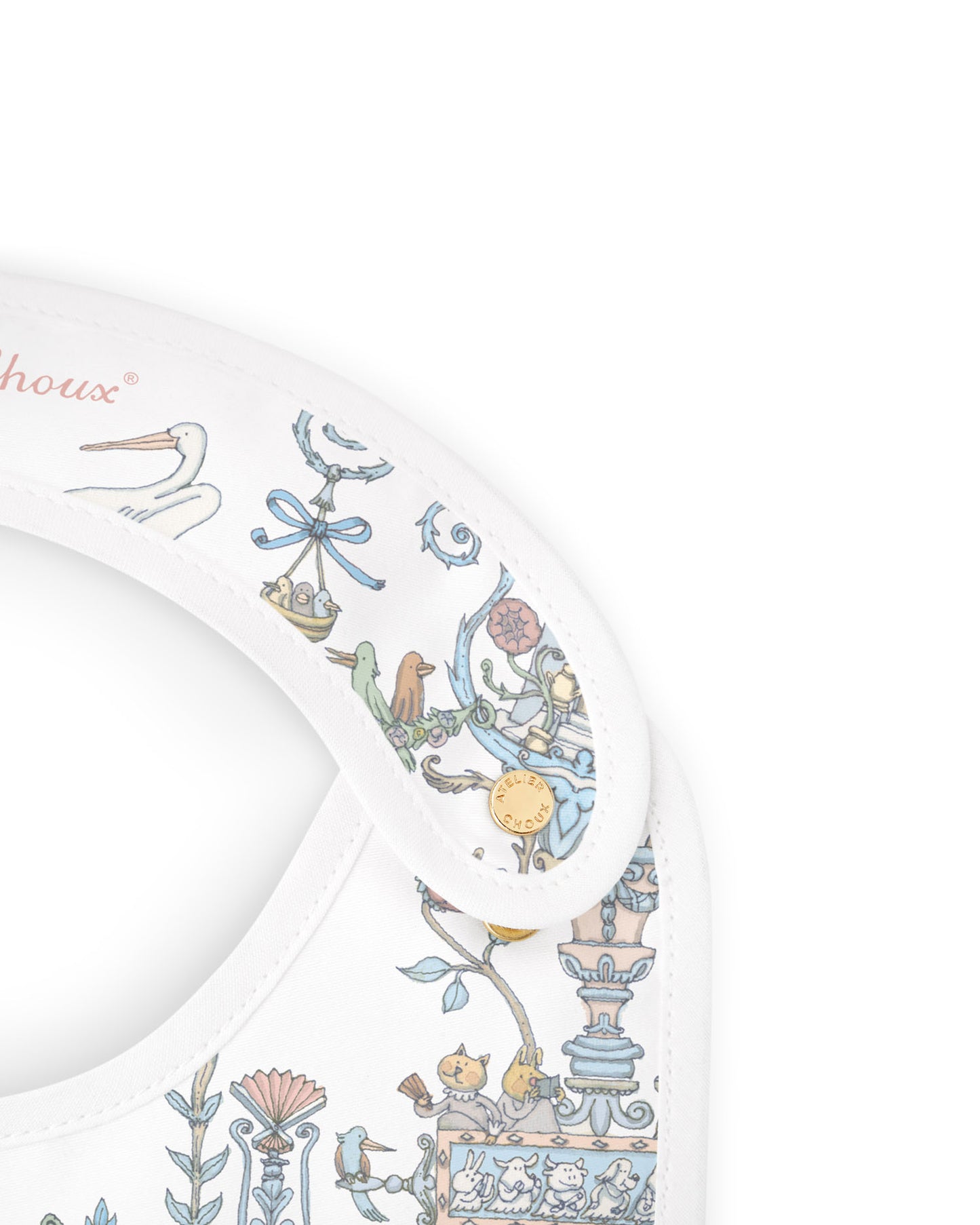 Atelier Choux Paris: Satin bib – Toile de Jouy Blue - Atelier Choux et Caitlin Wilson