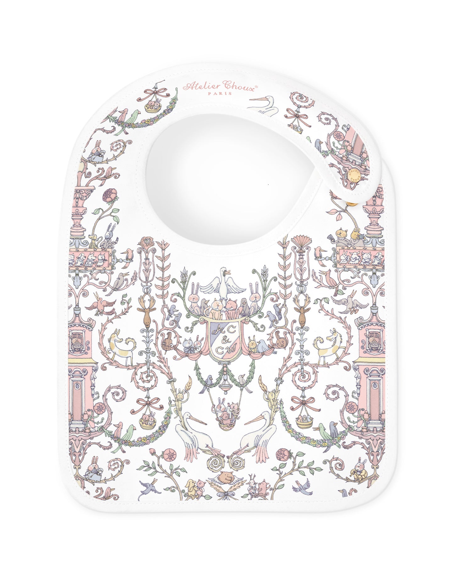 Atelier Choux Paris: Satin Bib - Toile de Jouy Pink- Atelier Choux et Caitlin Wilson