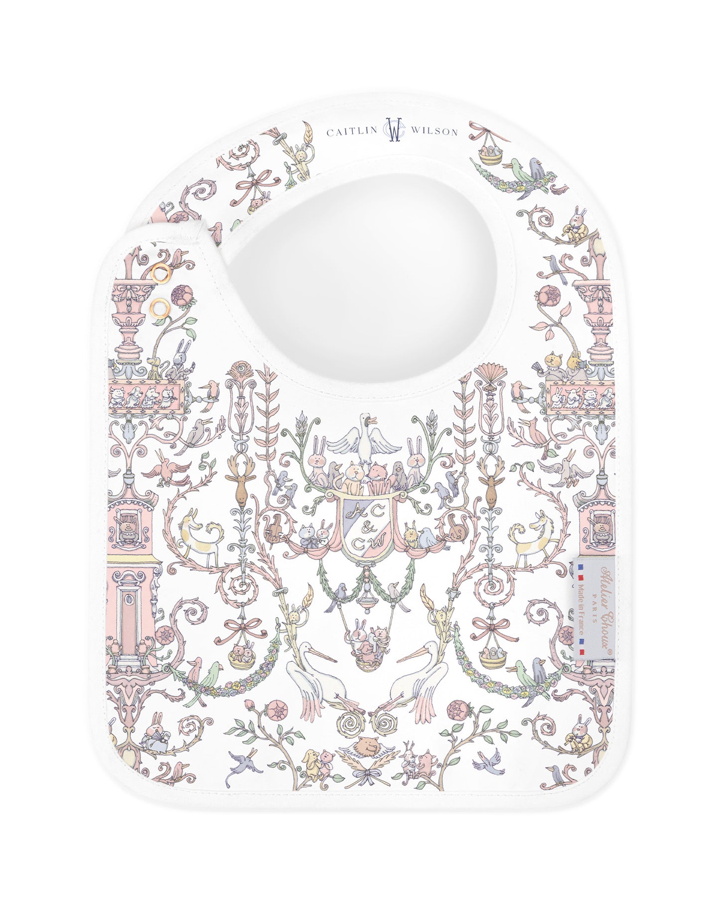Atelier Choux Paris: Satin Bib - Toile de Jouy Pink- Atelier Choux et Caitlin Wilson