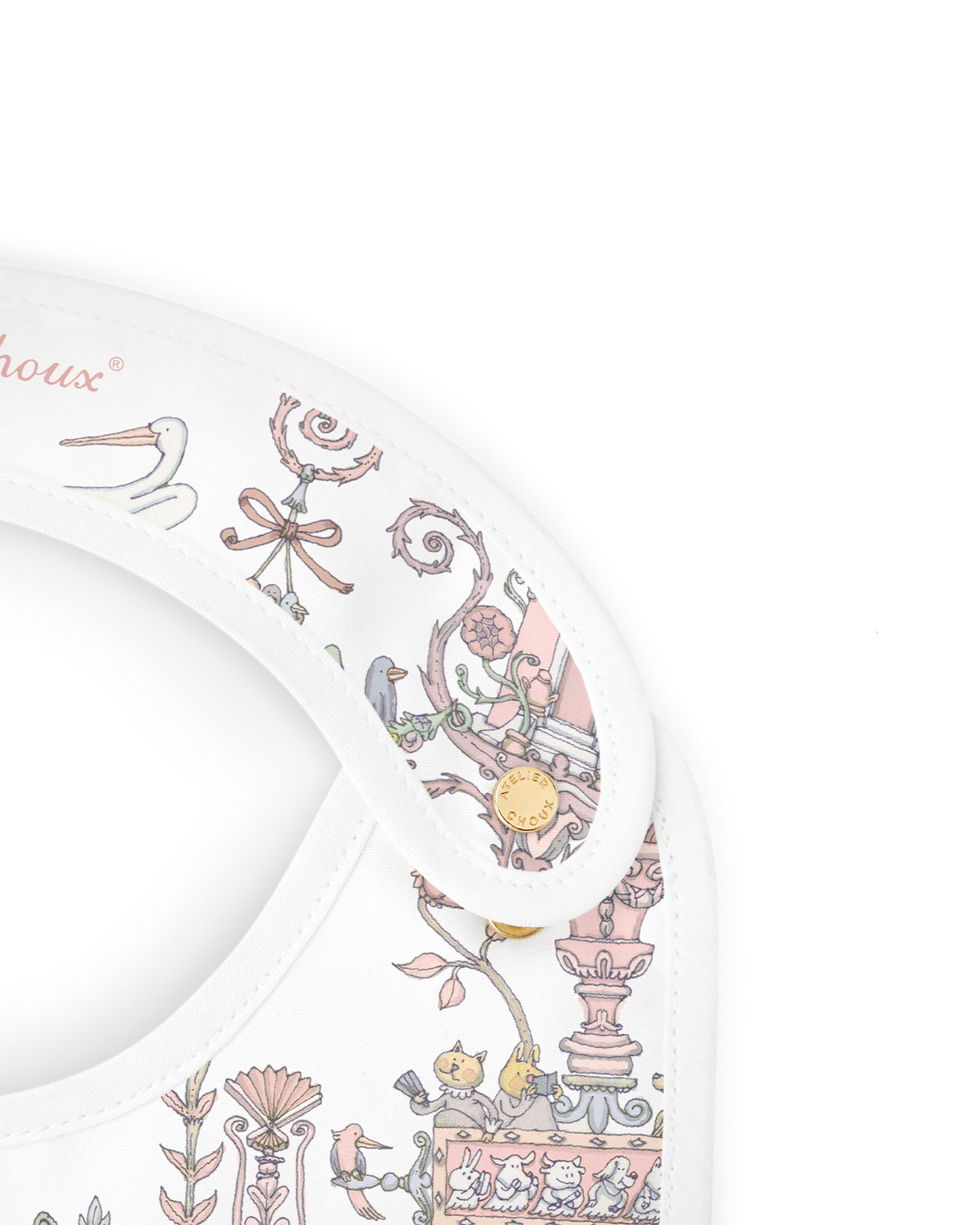Atelier Choux Paris: Satin Bib - Toile de Jouy Pink- Atelier Choux et Caitlin Wilson