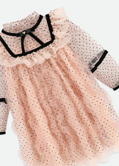 Angel's Face: ADELIA FLOCK DOTTED TULLE DRESS BLUSH PINK