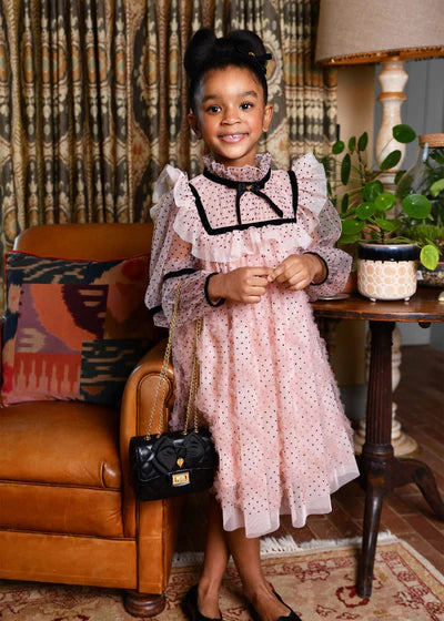 Angel's Face: ADELIA FLOCK DOTTED TULLE DRESS BLUSH PINK