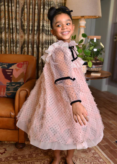 Angel's Face: ADELIA FLOCK DOTTED TULLE DRESS BLUSH PINK