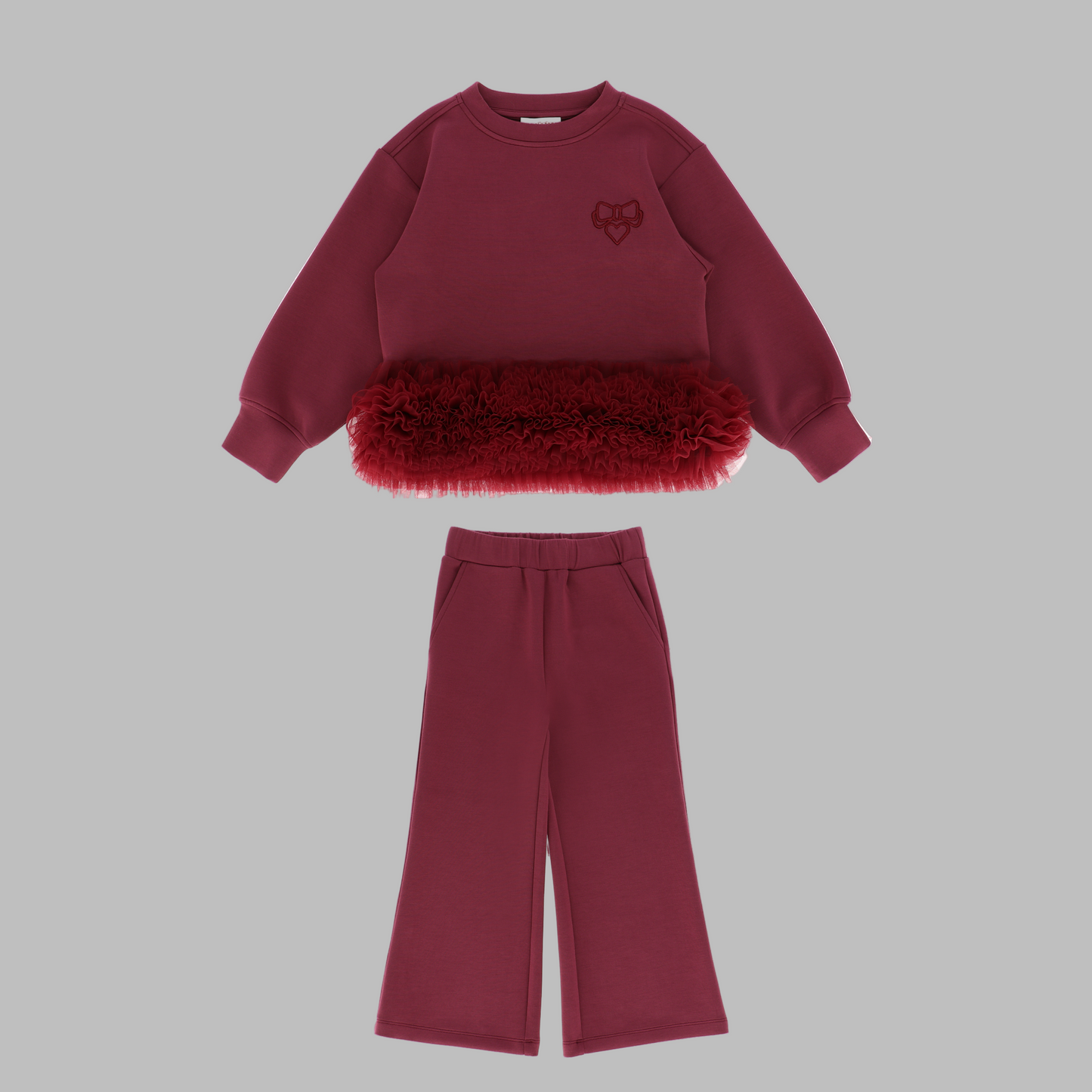 Angel's Face: DEONNE TULLE TRIM TOP AND JOGGER SET BURGUNDY