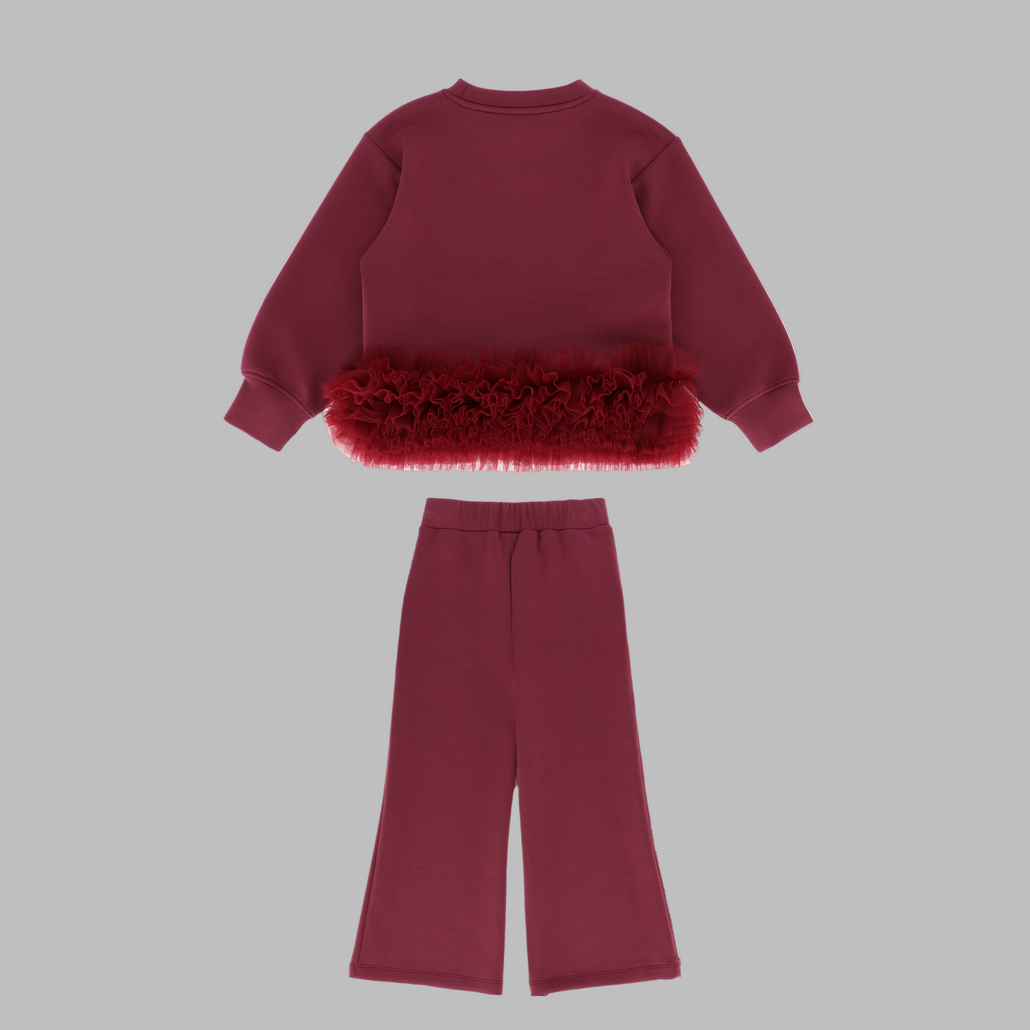 Angel's Face: DEONNE TULLE TRIM TOP AND JOGGER SET BURGUNDY