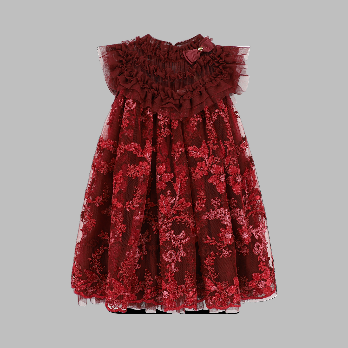 Angel's Face: DOMINIQUE FLOWER EMBROIDERY DRESS BURGUNDY