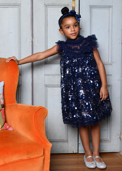 Angel's Face: DOMINIQUE FLOWER SEQUIN DRESS NAVY