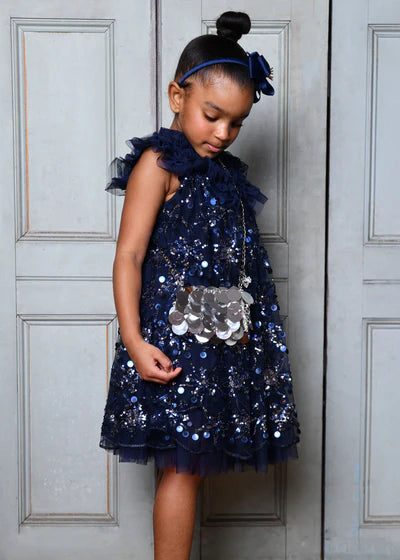 Angel's Face: DOMINIQUE FLOWER SEQUIN DRESS NAVY