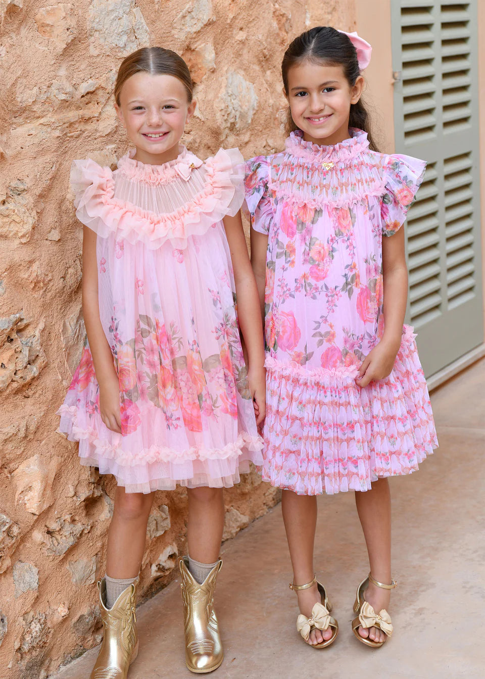 Angel's face-DOMINIQUE ROSES BORDER PRINT DRESS PEACH