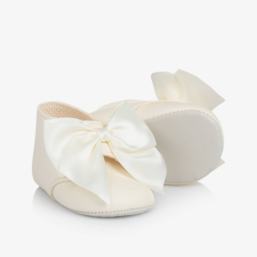 Baby Girls Ivory Patent-Pre walker Boots with Satin