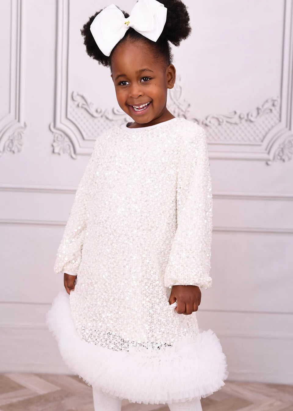 Angel's Face: JEANETTE BOUCLE SEQUIN DRESS SNOWDROP