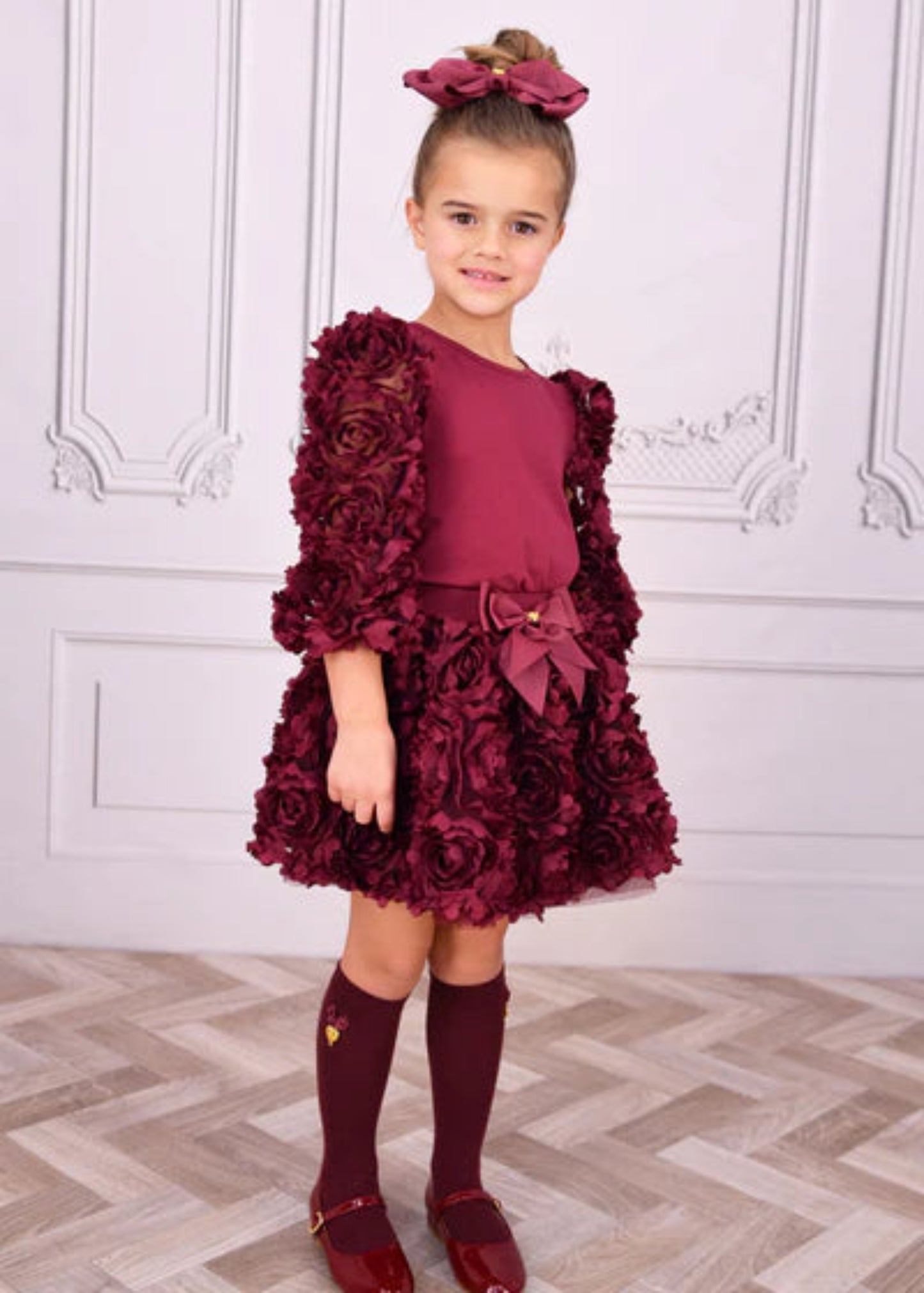 Angel's Face: KHAILA 3D TULLE TOP AND SKIRT SET BURGUNDY