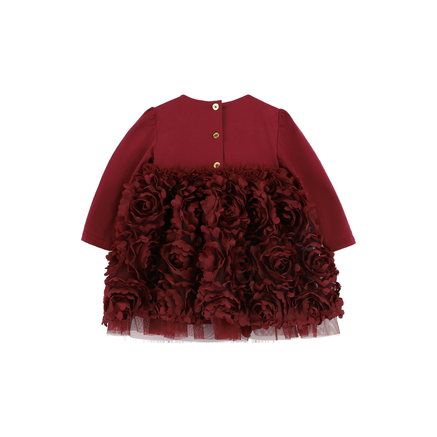 Angel's Face: LIVELY BABY L/S 3D ROSES DRESS BURGUNDY