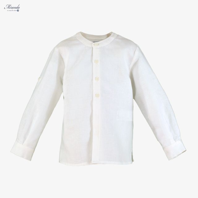 Miranda-Baby Boy Long Sleeve Linen Shirt-White