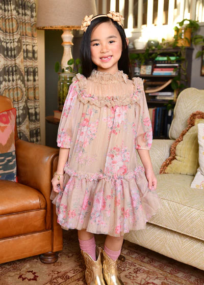Angel's Face: MYRTISA FLOWER TULLE DRESS SAND