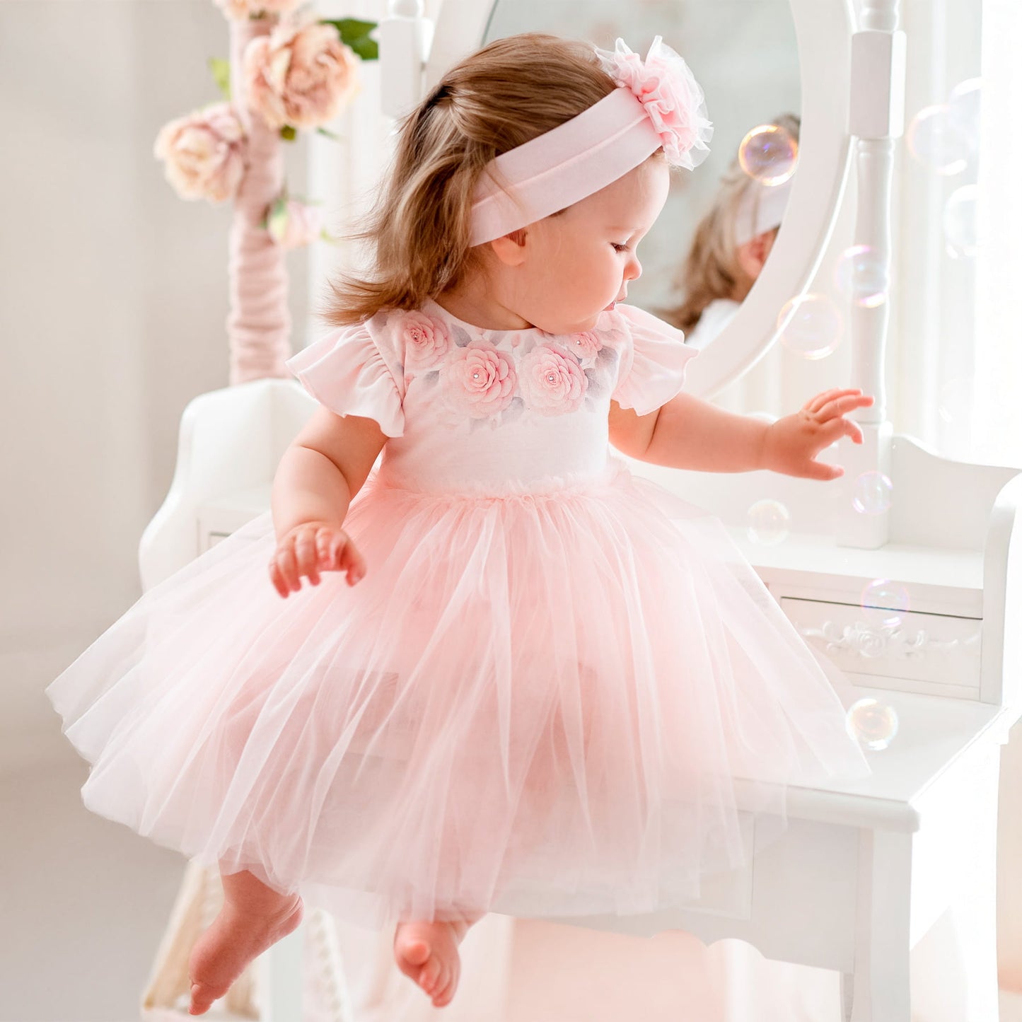 Sofia Baby Luxury Short-sleeve Dress Ivory "NEL"