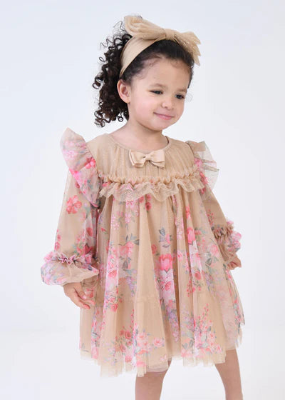 Angel's Face: NADIYA BABY FLOWER TULLE DRESS SAND