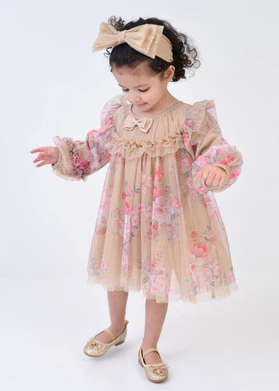 Angel's Face: NADIYA BABY FLOWER TULLE DRESS SAND