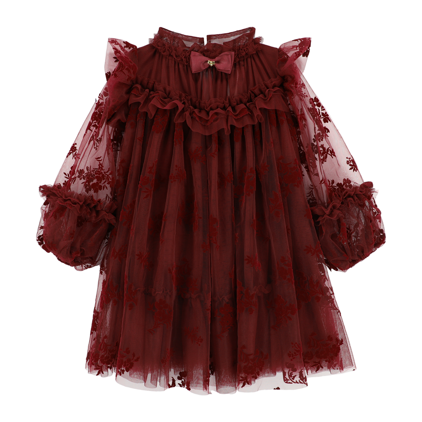 Angel's Face: NADIYA FLOCK FLOWER TULLE DRESS BURGUNDY