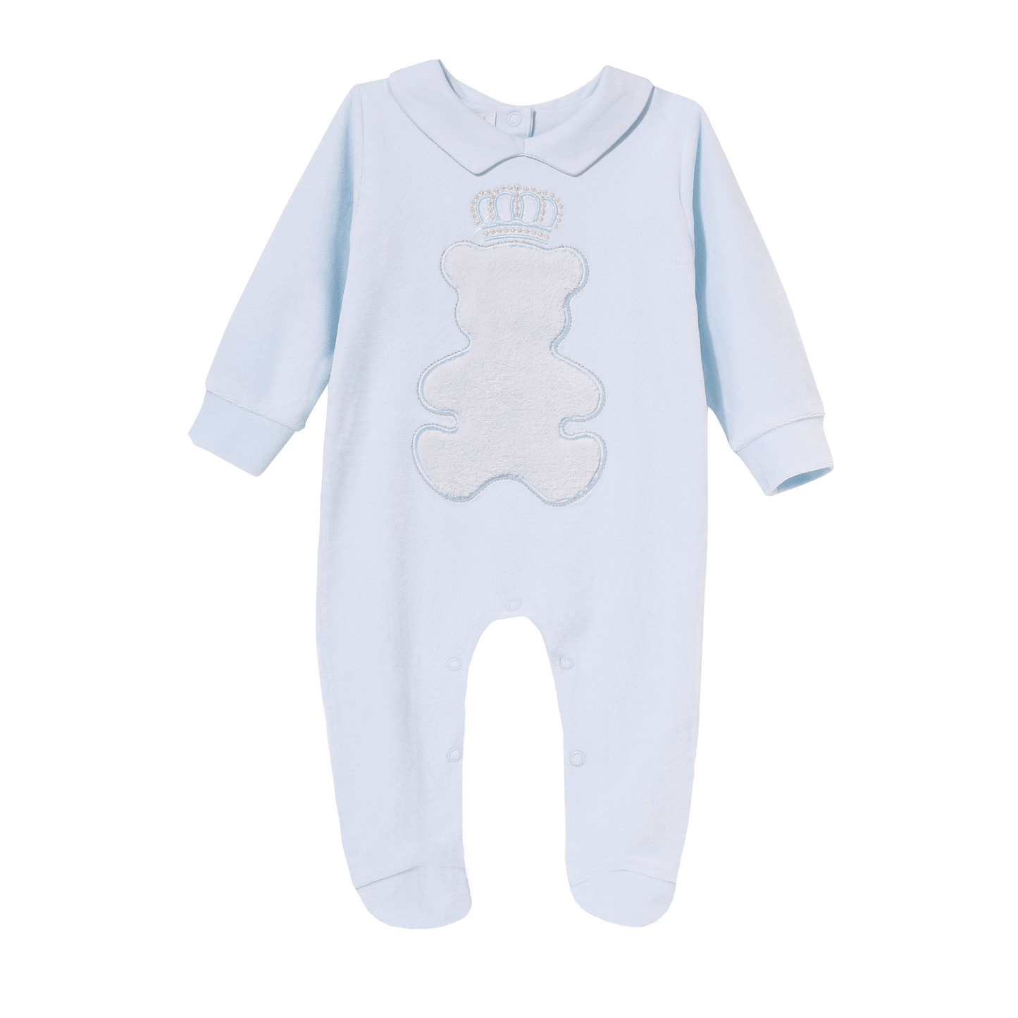 Luxury collection: Babygrow velour with feet "TEDDY" Blue
