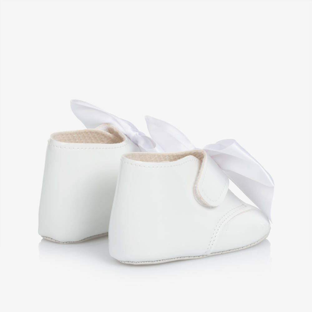 Baby Girls White Patent-Pre walker Boots with Satin