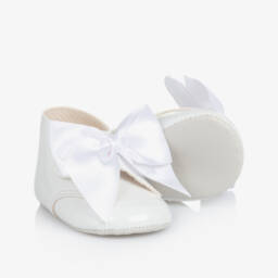 Baby Girls White Patent-Pre walker Boots with Satin