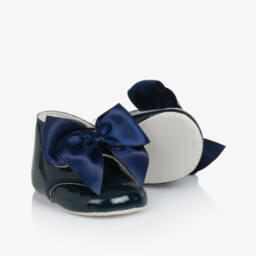 Baby Girls Navy Blue Patent-Pre walker Boots with Satin