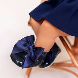 Baby Girls Navy Blue Patent-Pre walker Boots with Satin
