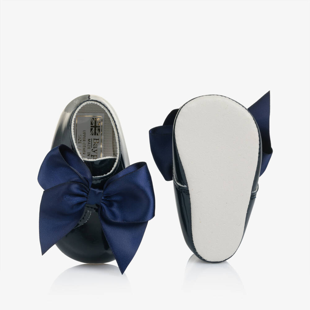 Baby Girls Navy Blue Patent-Pre walker Boots with Satin