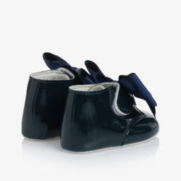 Baby Girls Navy Blue Patent-Pre walker Boots with Satin