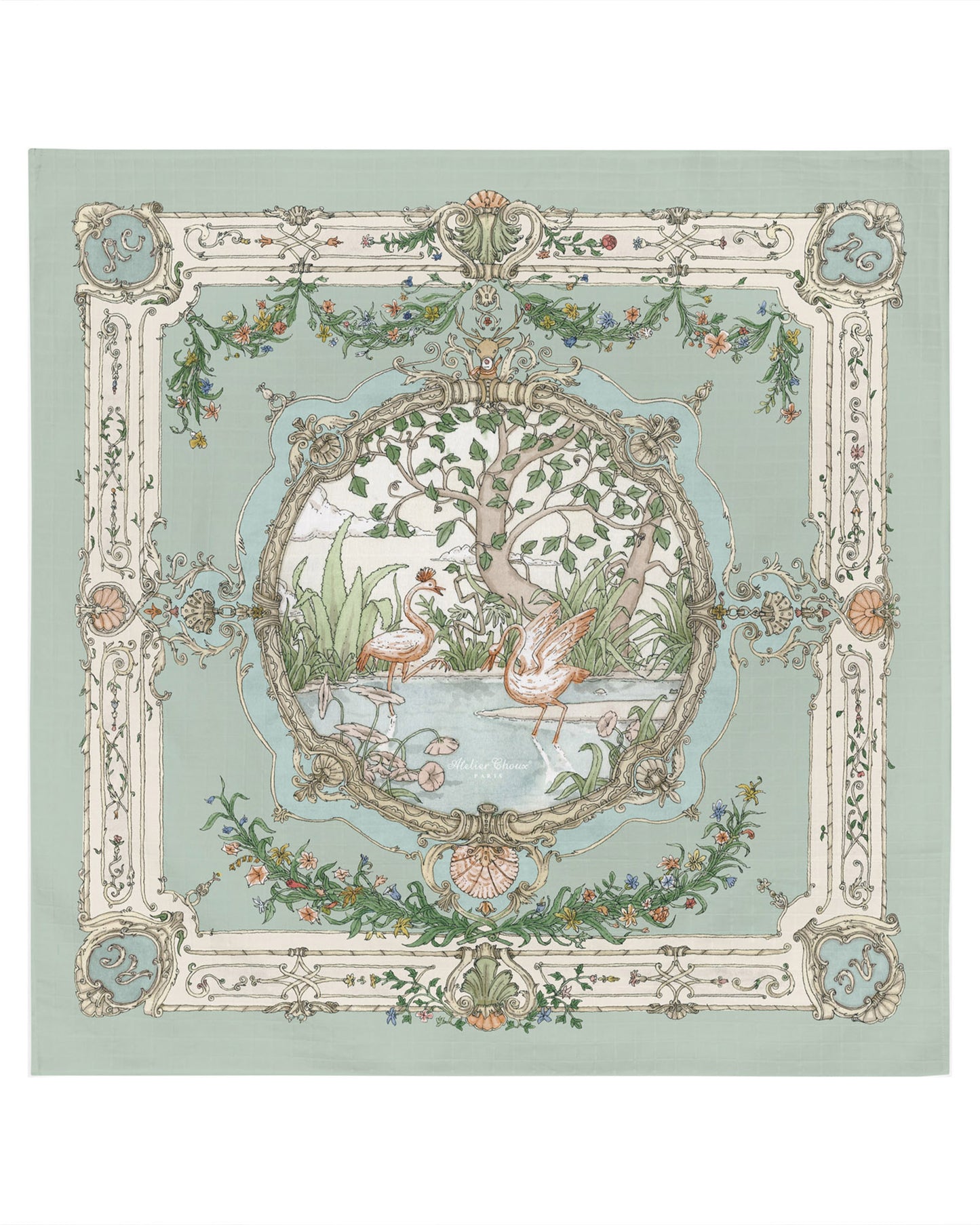 Atelier Choux Paris: Carré - Tapestry Olive Green Swaddle