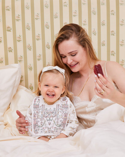 Atelier Choux Paris: Satin Bib - Toile de Jouy Pink- Atelier Choux et Caitlin Wilson
