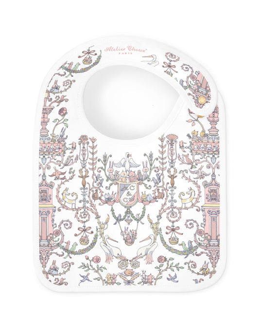 Atelier Choux Paris: Satin Bib - Toile de Jouy Pink- Atelier Choux et Caitlin Wilson
