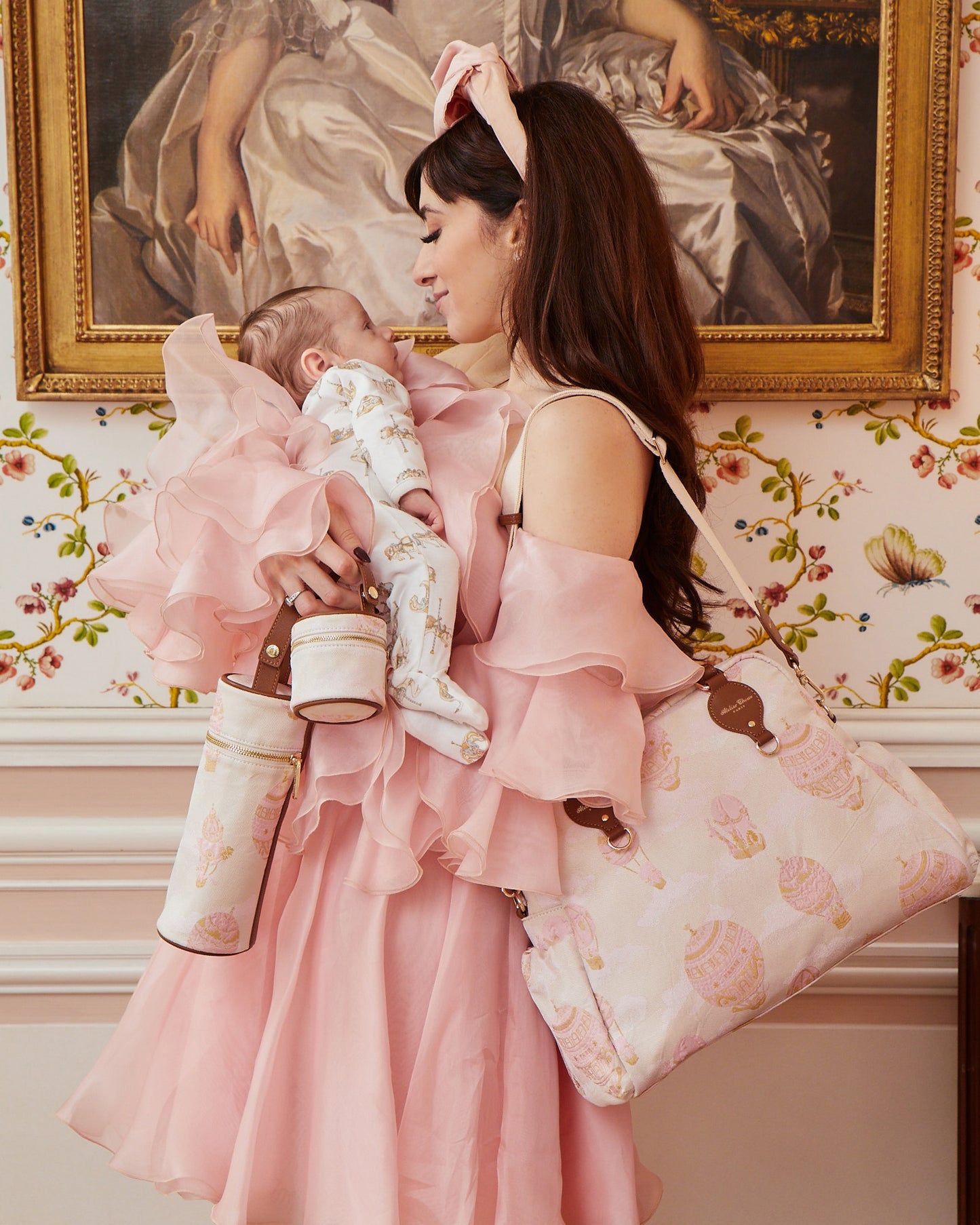 Atelier Choux Paris: Changing Bag- Hot air Balloons Jacquard Pink