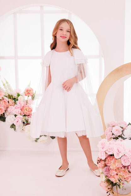 Sofia Baby Girls Tulle Cape Dress- Ivory