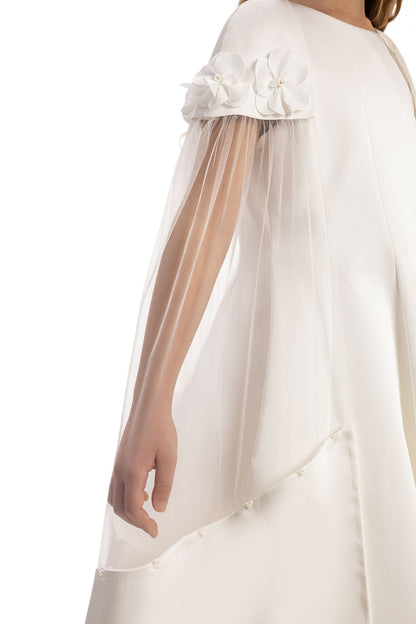 Sofia Baby Girls Tulle Cape Dress- Ivory