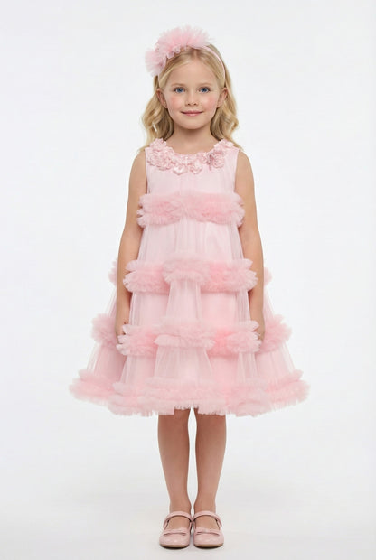 Sofia Baby Royal Tulle Ruffles Dress-Pink