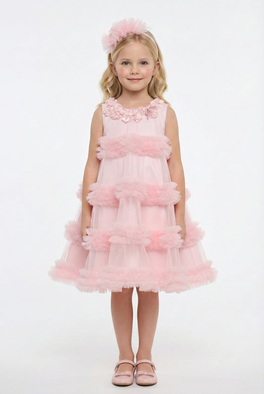 Sofia Baby Royal Tulle Ruffles Dress-Pink