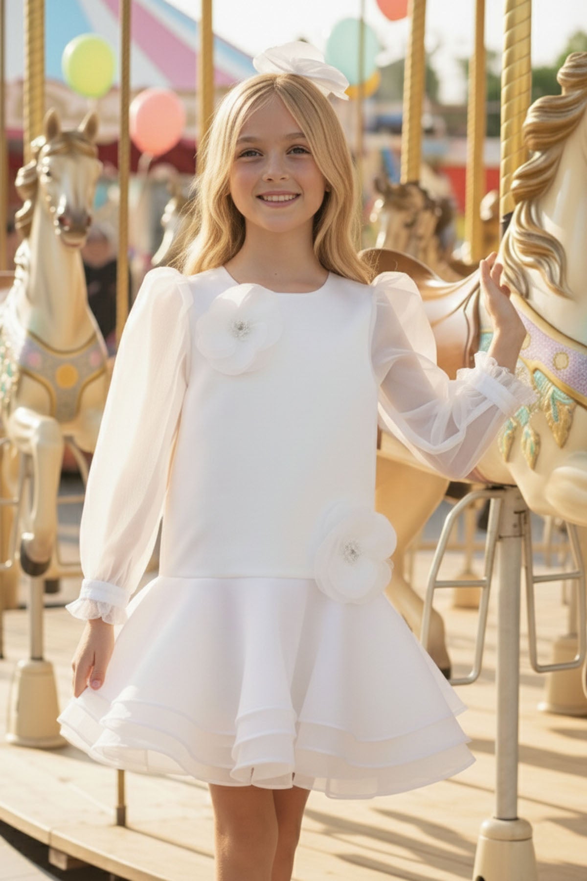 Sofia Baby Organza attached Tutu Style dress with headband-White