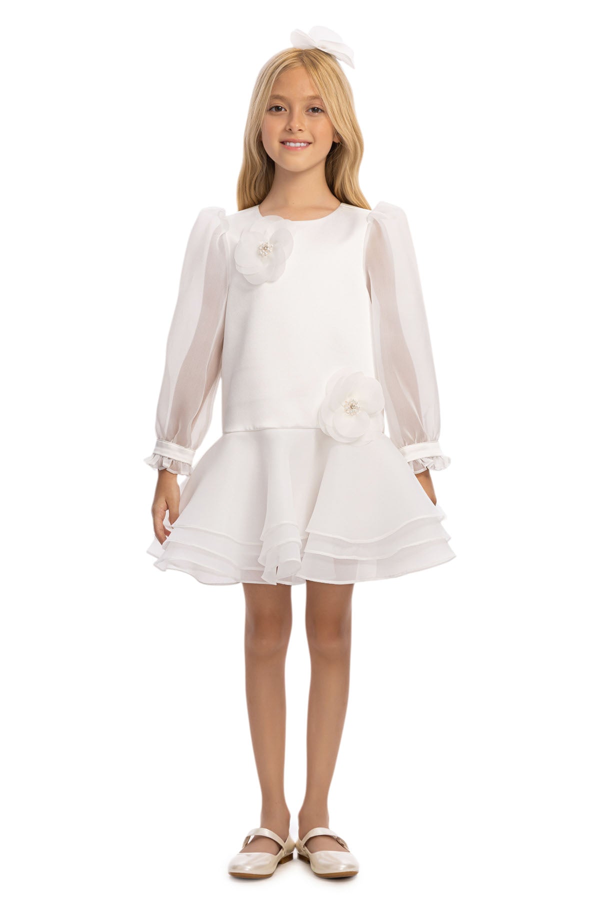 Sofia Baby Organza attached Tutu Style dress with headband-White