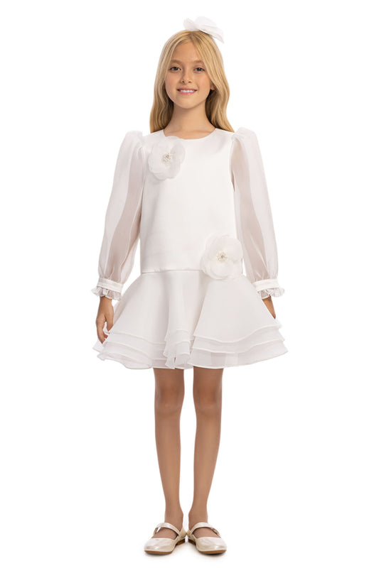 Sofia Baby Organza attached Tutu Style dress with headband-White