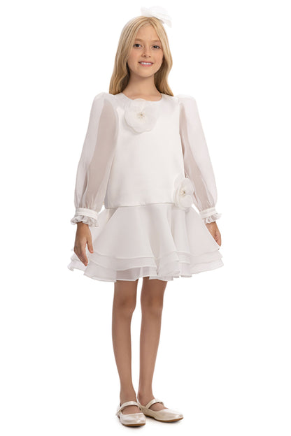 Sofia Baby Organza attached Tutu Style dress with headband-White
