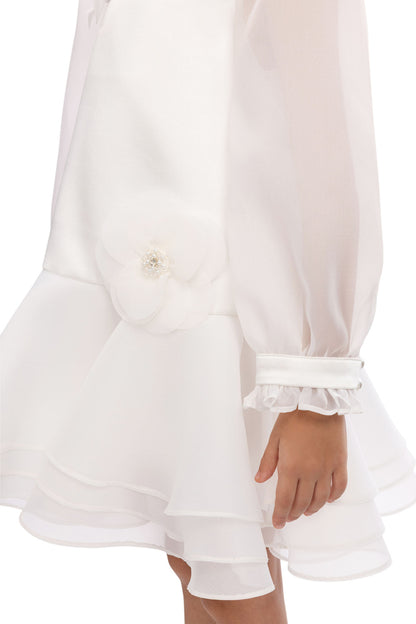 Sofia Baby Organza attached Tutu Style dress with headband-White