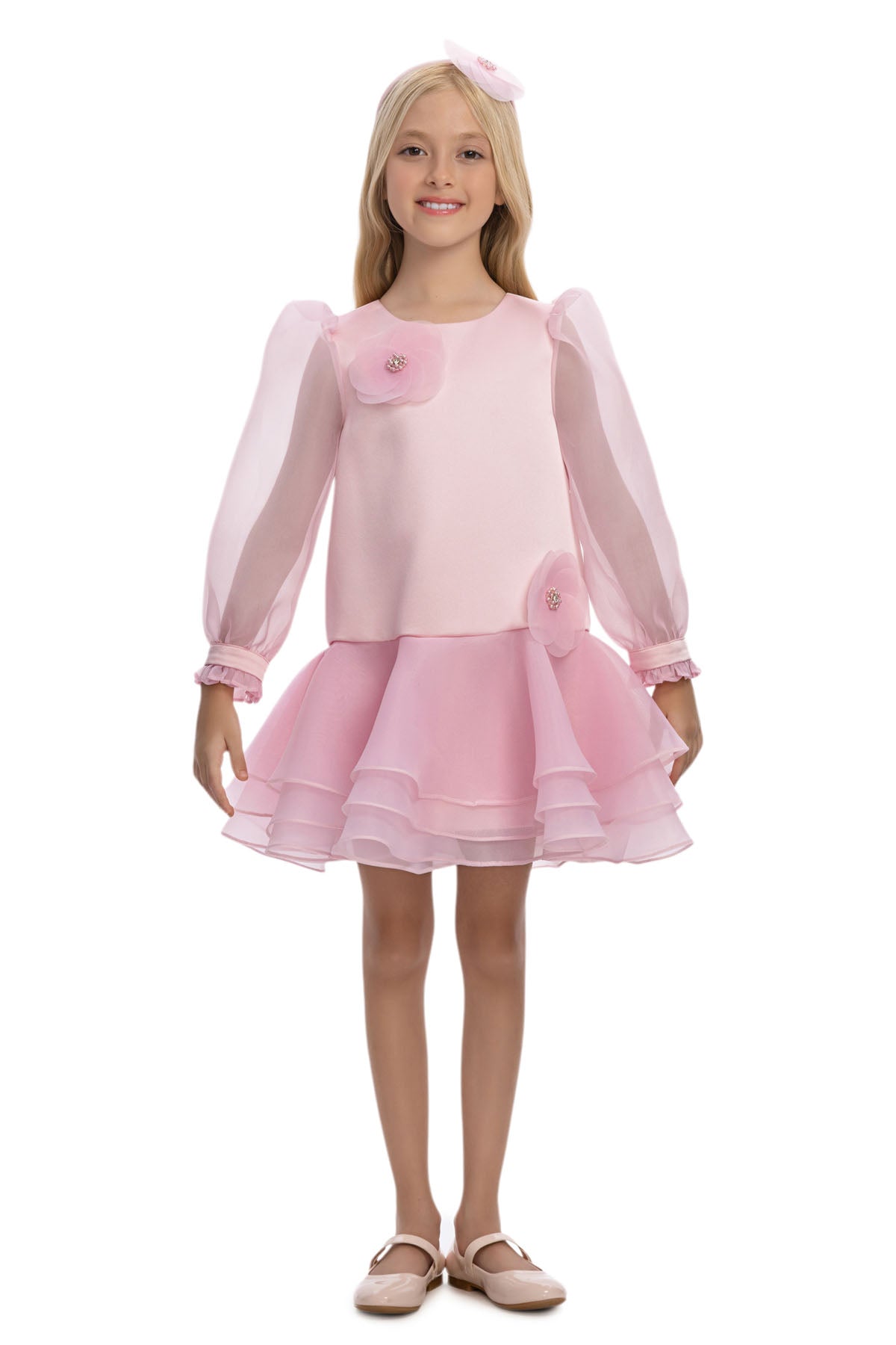 Sofia Baby Organza attached Tutu Style dress with headband-Pink