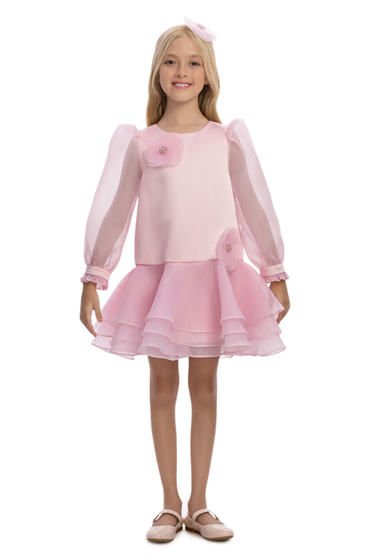 Sofia Baby Organza attached Tutu Style dress with headband-Pink