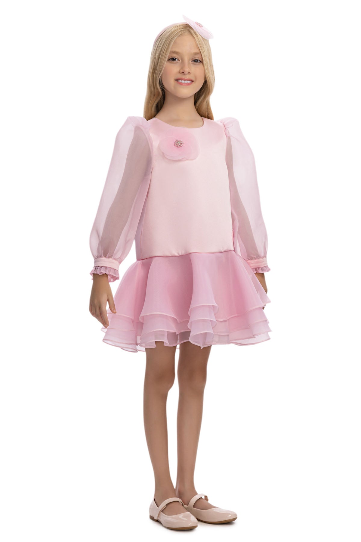 Sofia Baby Organza attached Tutu Style dress with headband-Pink