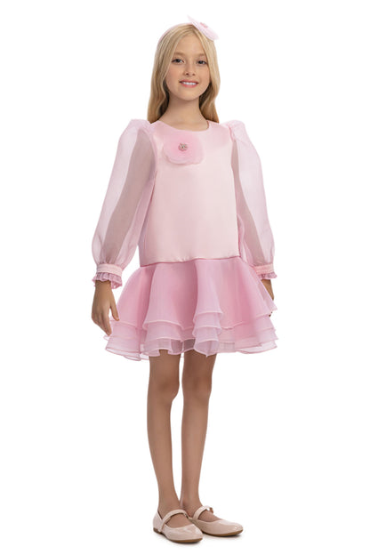 Sofia Baby Organza attached Tutu Style dress with headband-Pink