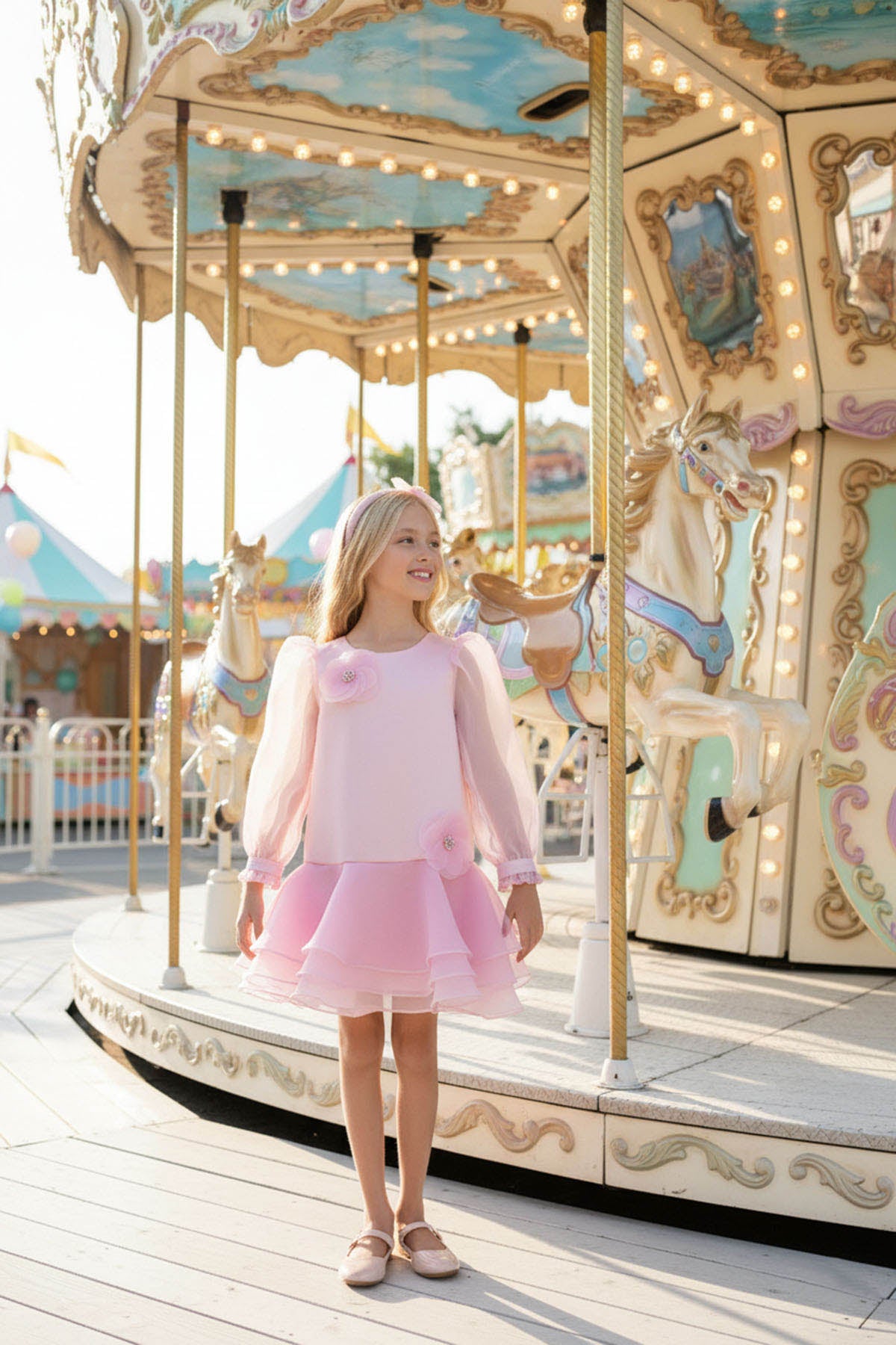 Sofia Baby Organza attached Tutu Style dress with headband-Pink